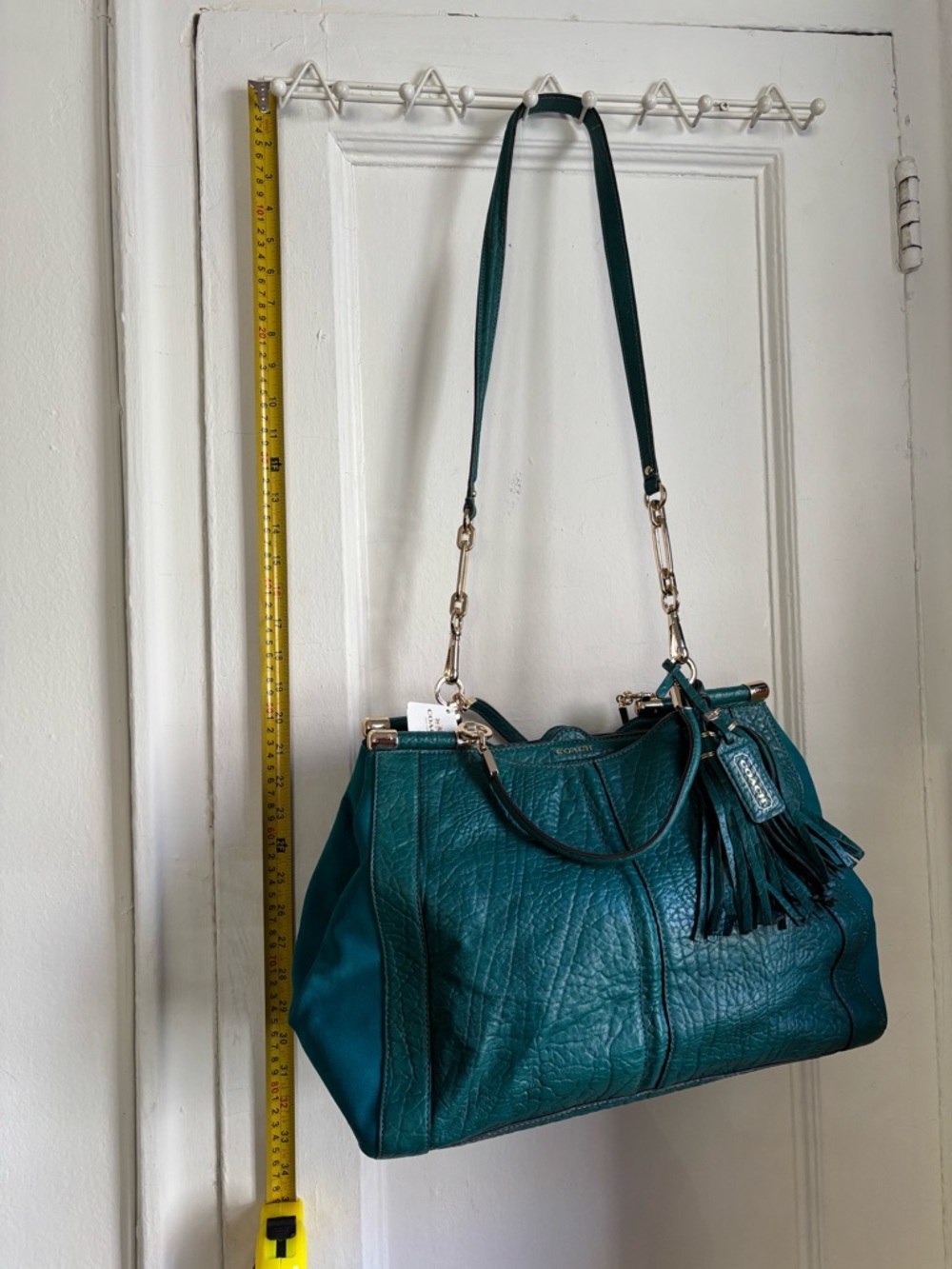 Coach Teal Green Leather Tassel Shoulder Bag - Picture 12 of 16